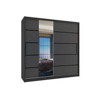 SCHWEBETÜRENSCHRANK Verona MBP, Schwarz/Grau Matt, 200 cm, mit Spiegel - Grau, Holz (200/216/60cm) - B BELINI GROUP