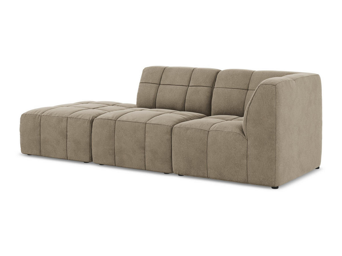 ECKSOFA Links Samt Stoff Beige - Beige/Schwarz, Holzwerkstoff/Kunststoff (240/90cm) - Makamii