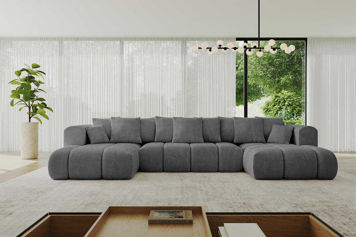 WOHNLANDSCHAFT Ottomane Links CLOUD-U-v1 414x180x40 Dunkelgrau Cord - Dunkelgrau, Holzwerkstoff/Kunststoff (414/90/180cm) - ALTDECOR