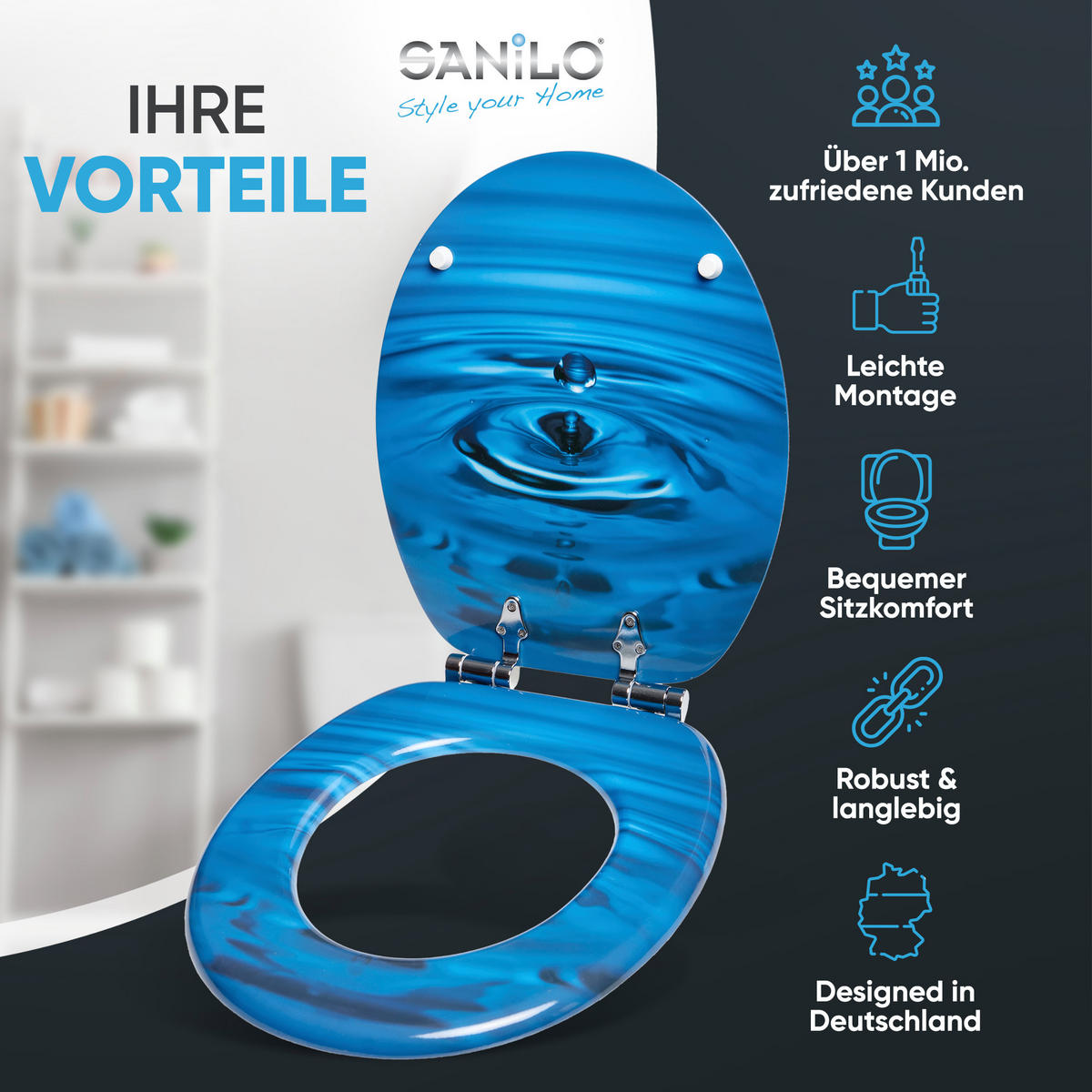 WC-SITZ mit Absenkautomatik Tropfen - Blau, Holzwerkstoff (38/6/47cm) - Sanilo