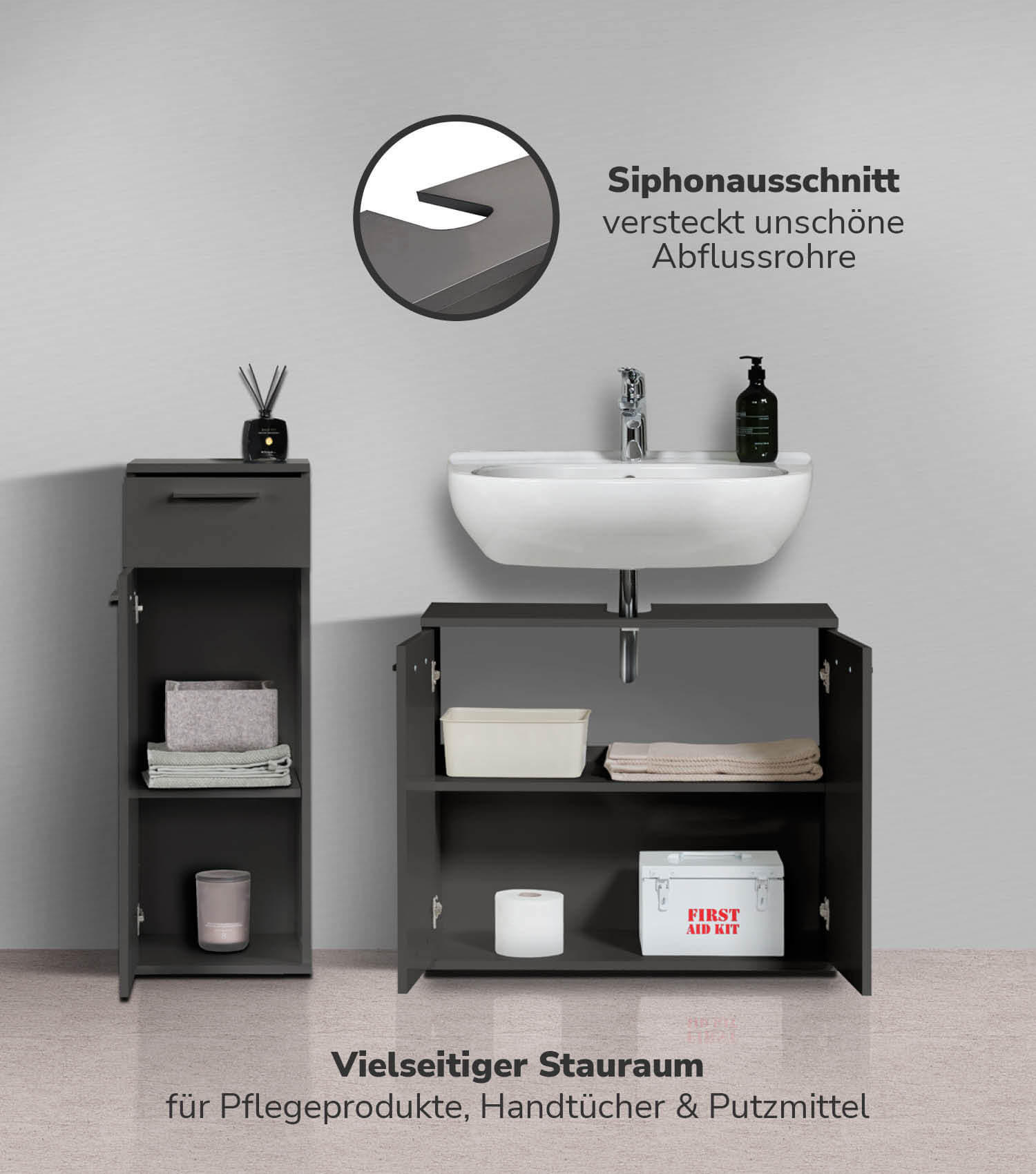 BADMÖBEL-SET 2-teilig Der Steuermann - Schwarz, Holzwerkstoff (103/91/34cm) - Mokebo