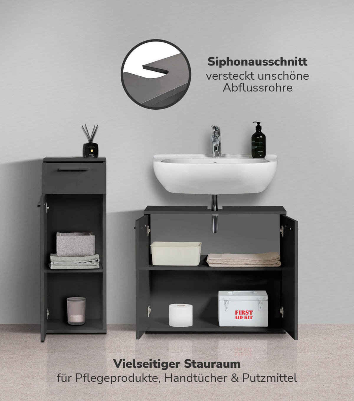 BADMÖBEL-SET 2-teilig Der Steuermann - Schwarz, Holzwerkstoff (103/91/34cm) - Mokebo