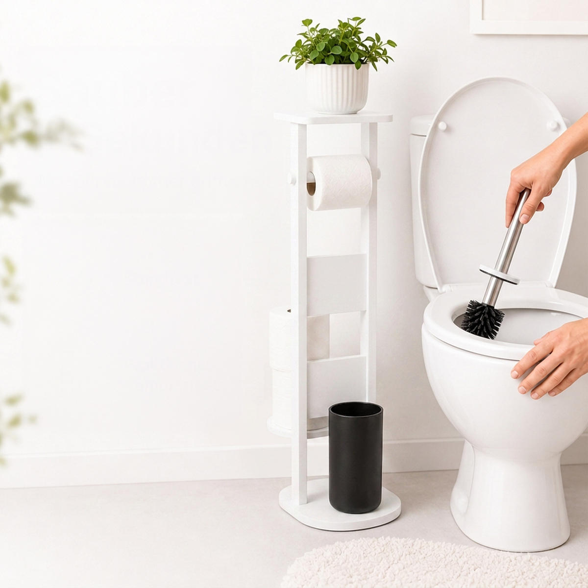 WC-SOUPRAVA bílá bambus s poličkou 80 cm - bílá, dřevo/kompozitní dřevo (30/80/18cm) - Relaxdays