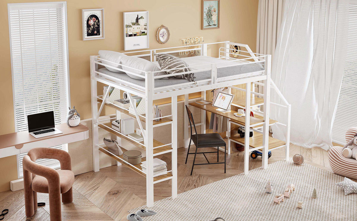 HOCHBETT 140x200 cm Schrank Tisch weiß - Weiß, Metall (140/200cm) - LEBENLANG