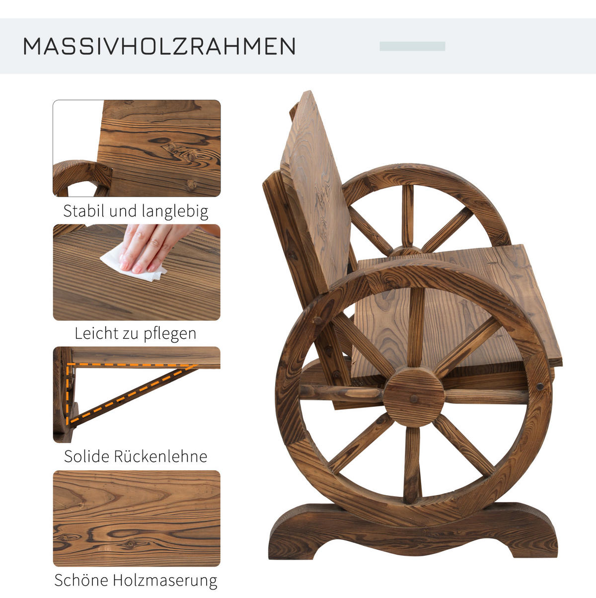 ZAHRADNÍ lavice z masivního dřeva 114x58x80 cm tmavě hnědá s opěradlem a područkami v designu kola - tmavě hnědá, kompozitní dřevo (114/80/58cm) - Modfu