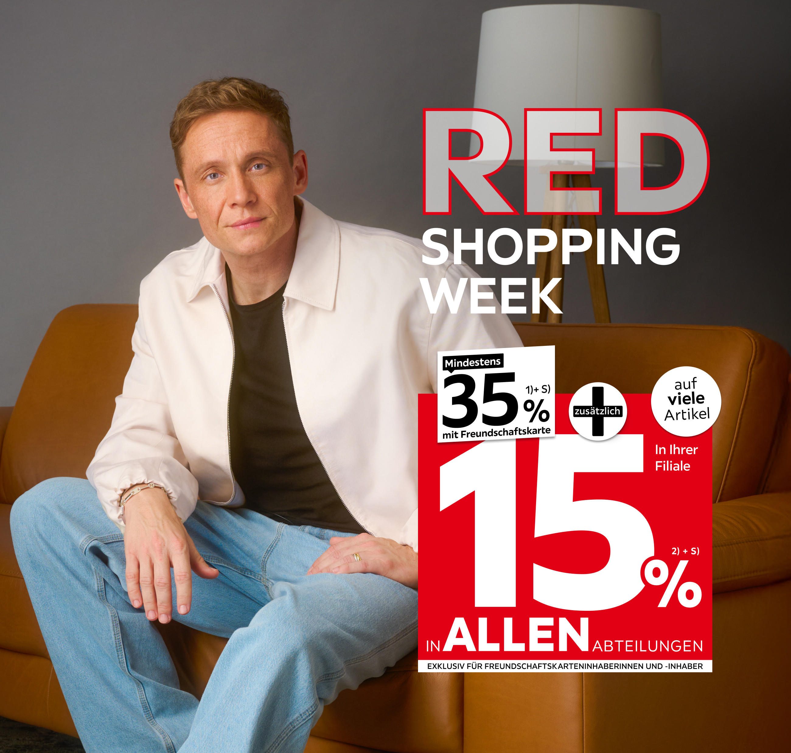 80 Jahre Jubiläum - Red Shopping Week - Keiner ist günstiger! - 15% zusätzlich auf viele Artikel in Ihrer Filiale und in allen Abteilungen exklusiv für Freundschaftskarteninhaberinnen und -inhaber