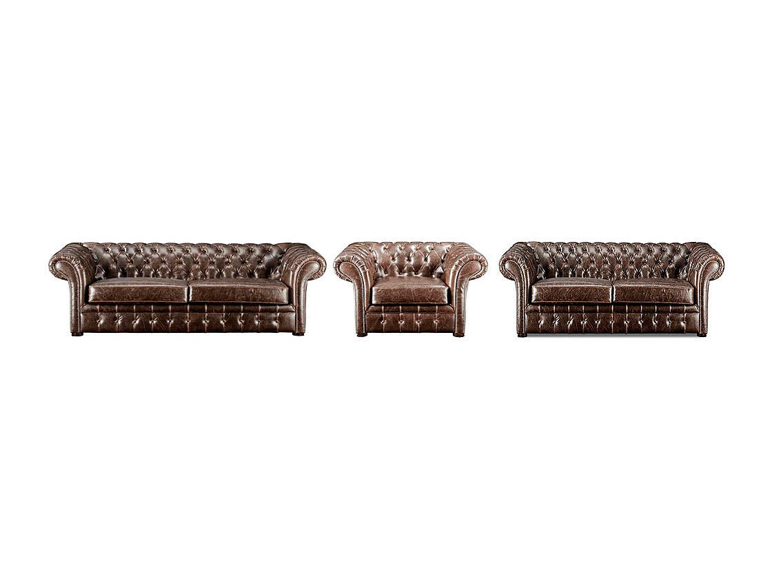 COUCHGARNITUR mit Sessel - 6 Personen - Leder - Schokoladenbraun CLOTAIRE - Braun, Leder (232/73/90cm) - Vente-Unique
