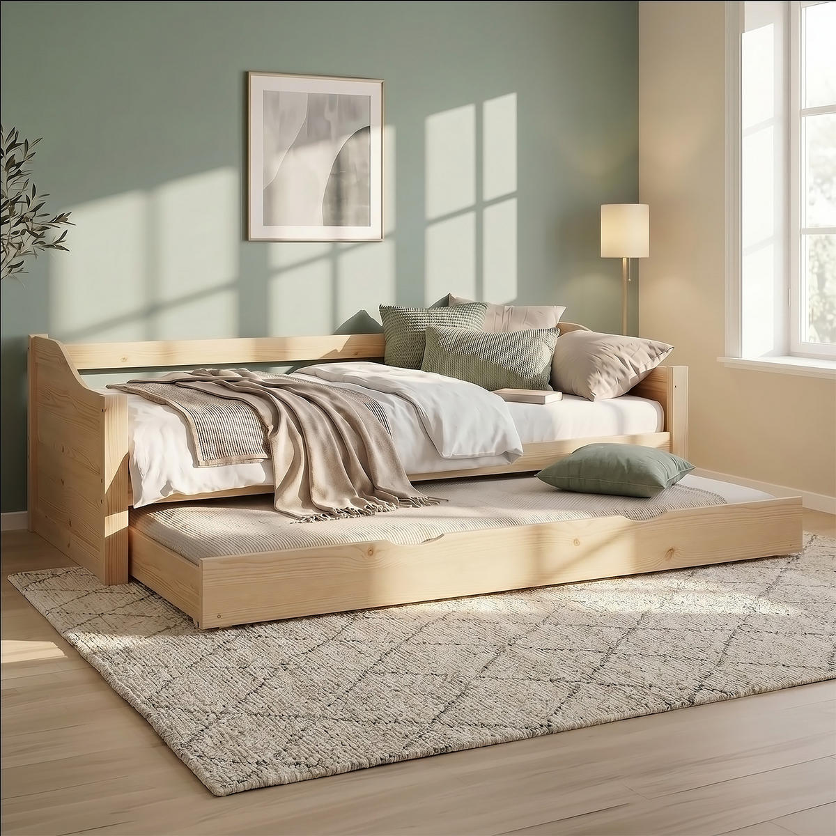 AUSZIEHBETT 90/200 cm Natur - Naturfarben, Holz (90/200cm) - Homestyle4u