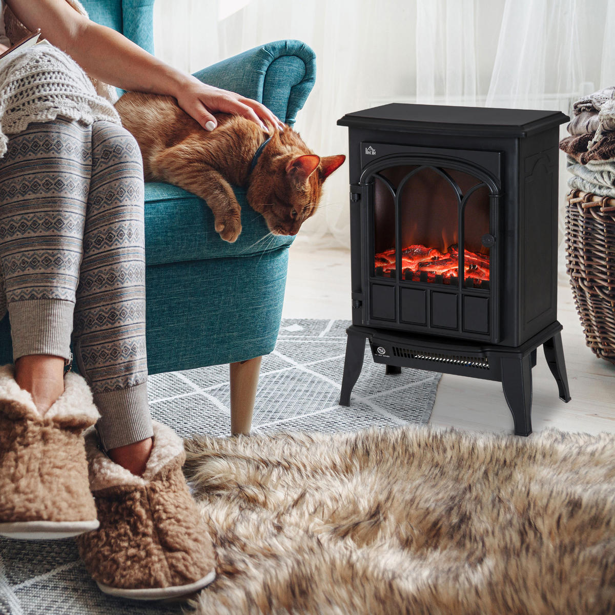 ELEKTROKAMIN mit LED-Flammeneffekt, 2000W Kaminofen, Metall, Schwarz - Schwarz, Metall (23/56.5/39cm) - HOMCOM