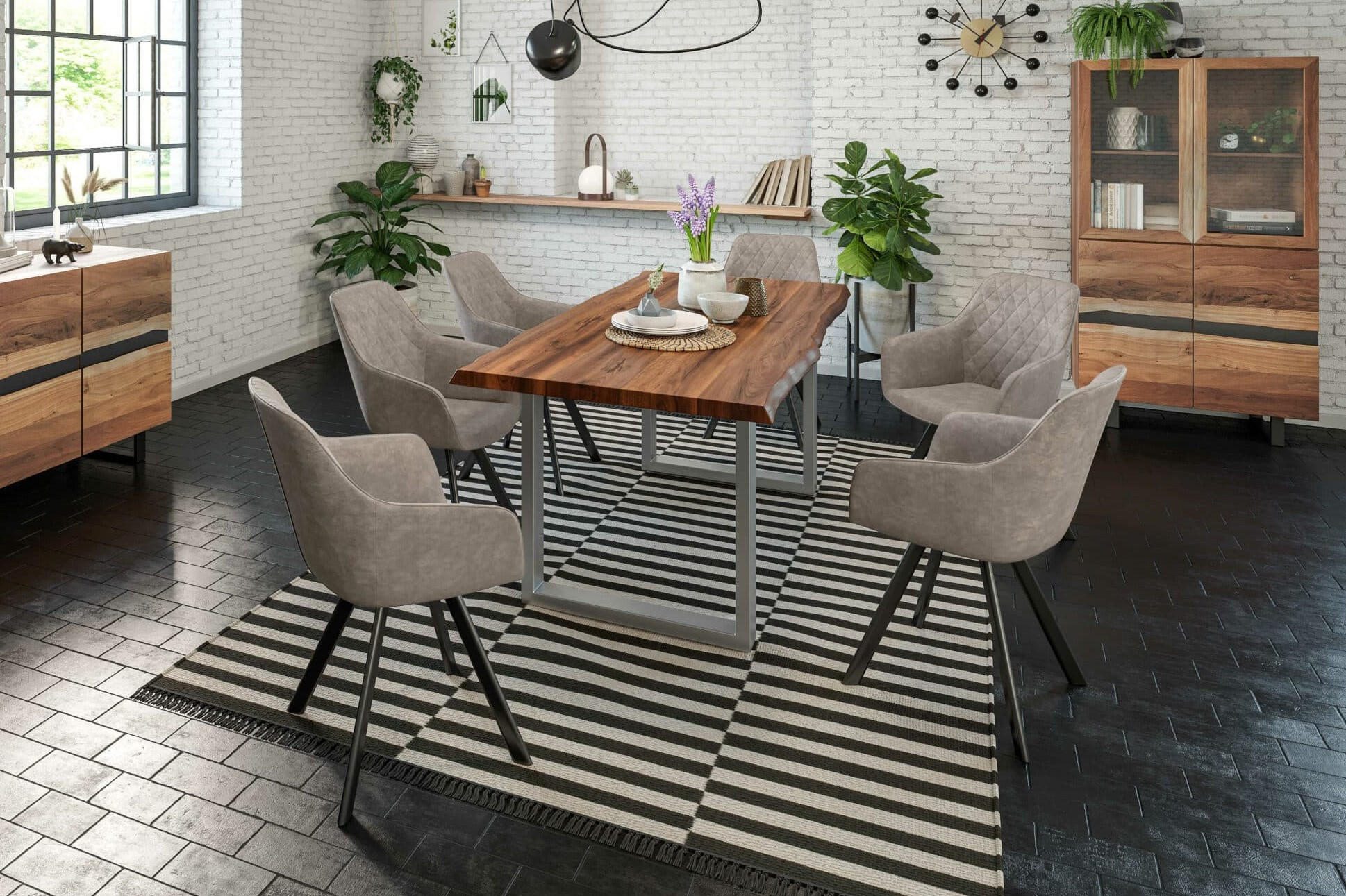 ESSTISCH LIAM - Silberfarben/Braun, Holz/Metall (80/140/74cm) - SAM