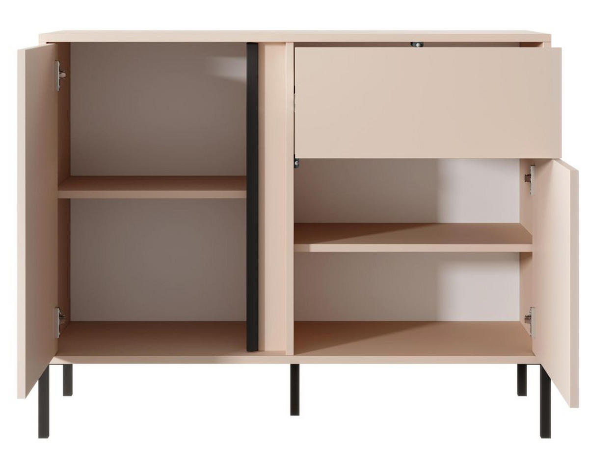 SIDEBOARD Piemontesia 2T 1S Beige 103,3/81,4/39,5 cm – mit Push-to-Open-Funktion - Beige/Schwarz, Holzwerkstoff/Metall (103.3/81.4/39.5cm) - AX Living
