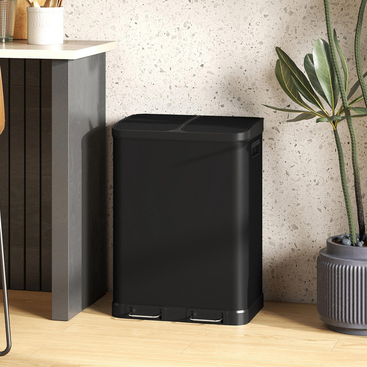 MÜLLTRENNSYSTEM 2X30 LITER 48,8/39,5/67 cm Edelstahl Schwarz Küche - Schwarz, Metall (39.5/67/48.8cm) - Rolipo