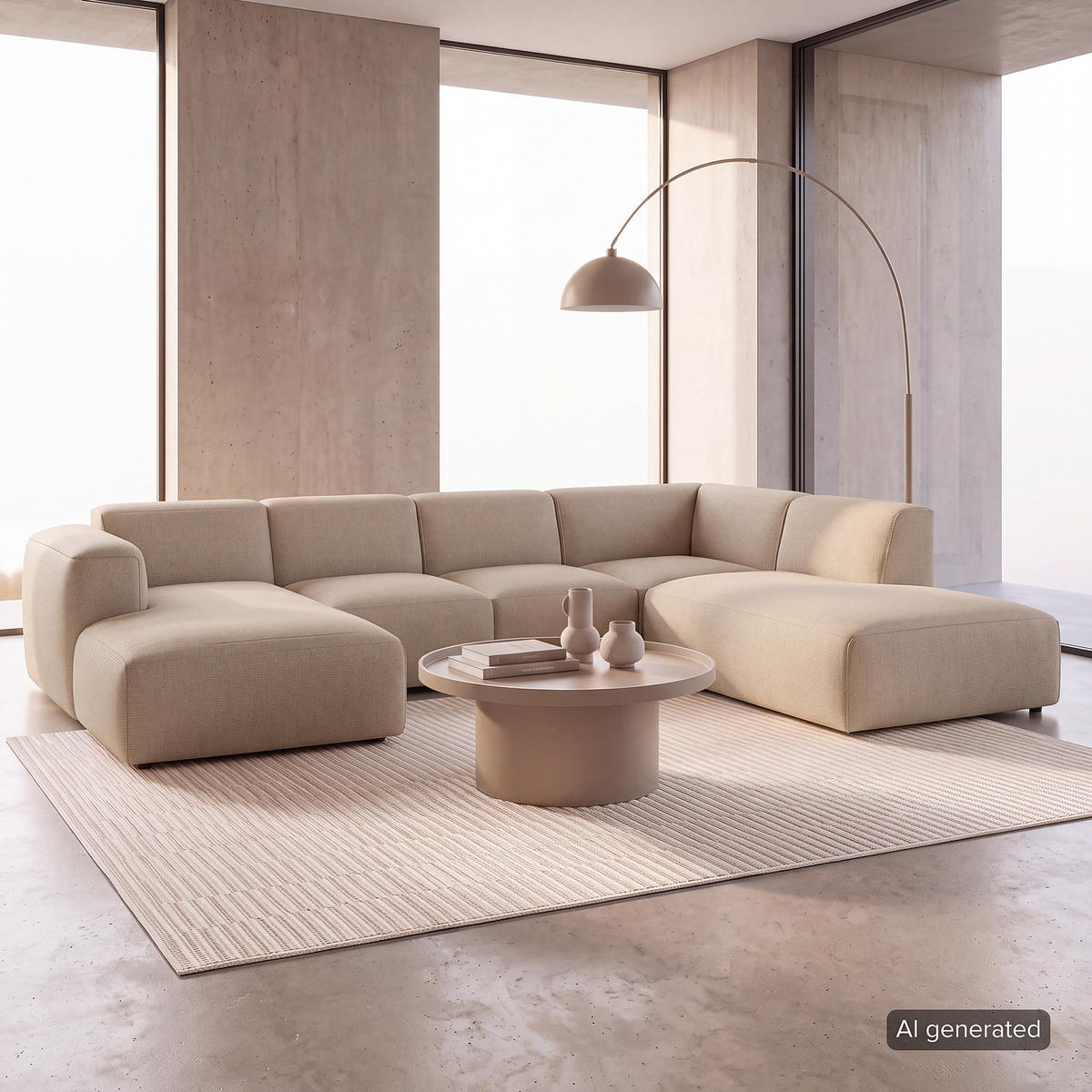 WOHNLANDSCHAFT mit Longchair - Taupe/Schwarz, Kunststoff/Textil (325/71/235cm) - home24