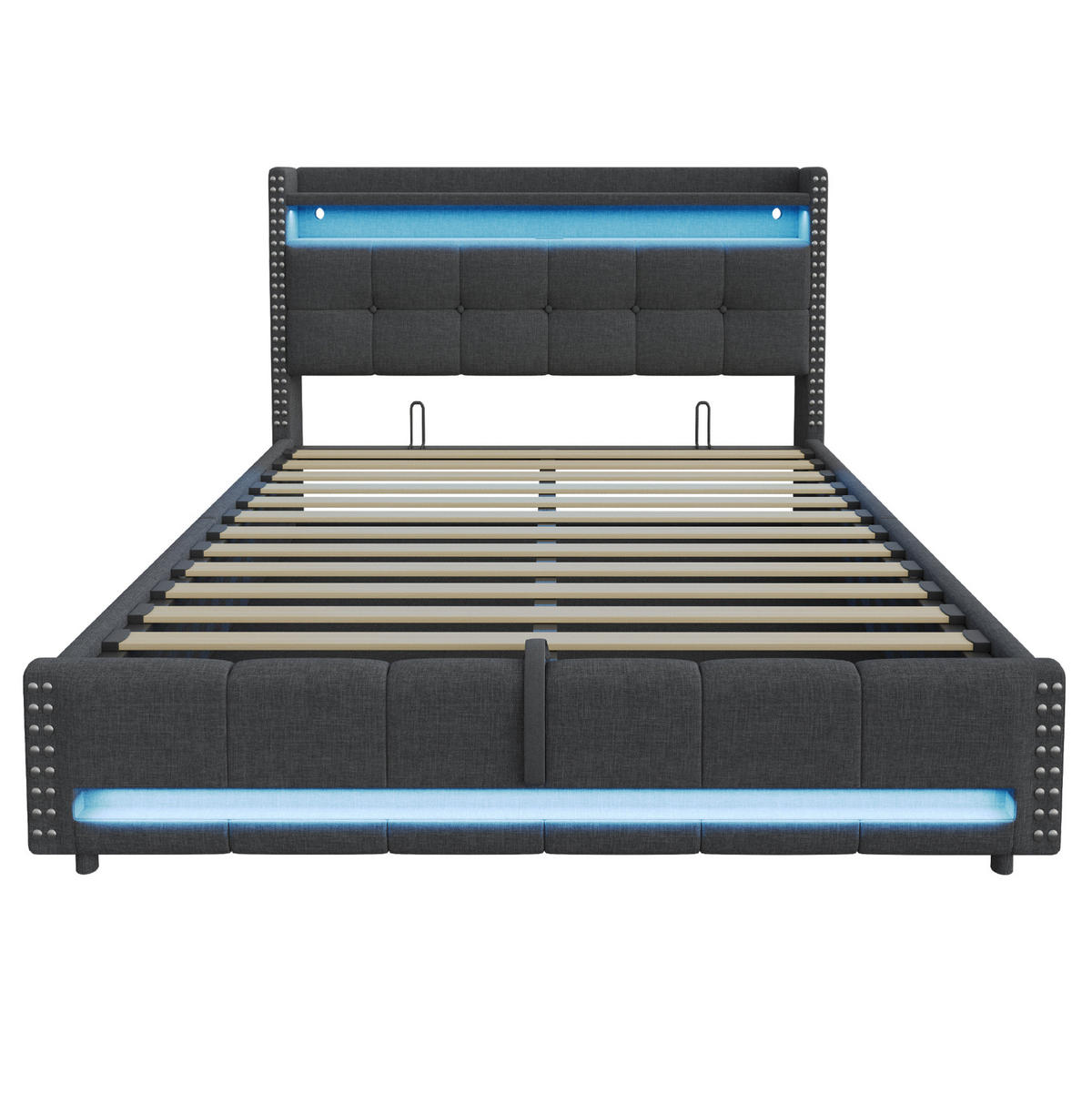 POLSTERBETT mit LED-Beleuchtung 180/200 cm mit Bettkasten und USB-Anschluss - Grau, Textil (180/200cm) - BEAOK
