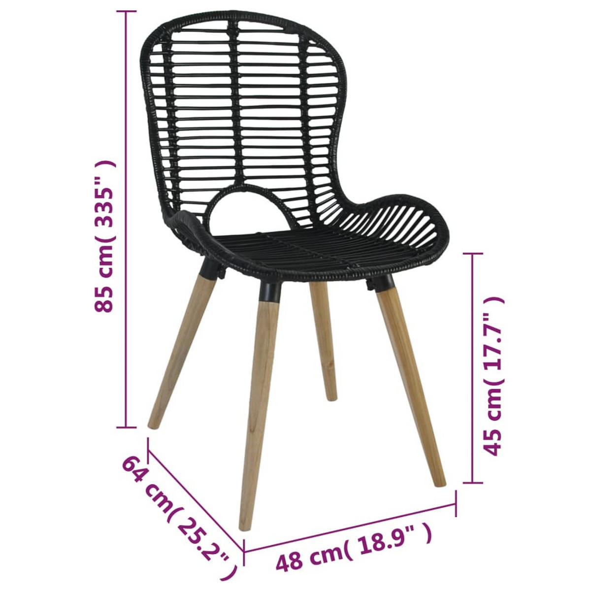 ESSZIMMERSTÜHLE 4 Stk. Schwarz Natur Rattan 48*64*85cm - Schwarz, Holz (48/85/64cm) - ZMH