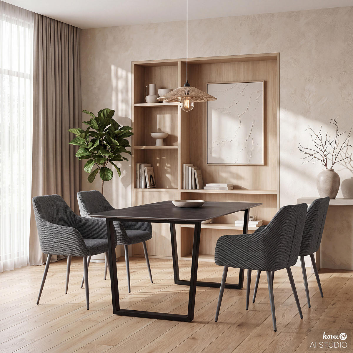 ESSTISCH - Keramik / Stahl - Schwarz, Keramik/Metall (90/140/75cm) - home24