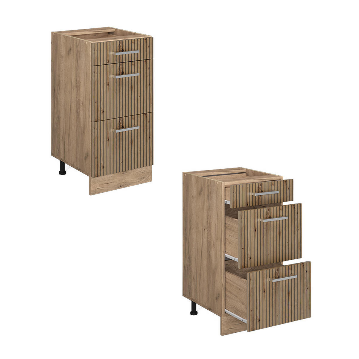 KÜCHENUNTERSCHRANK R-Line Artisan-Eiche 40 cm mit Schubladen AP Anthrazit - Eiche Wotan/Eiche Artisan, Holzwerkstoff (40/81.6/60cm) - Vicco