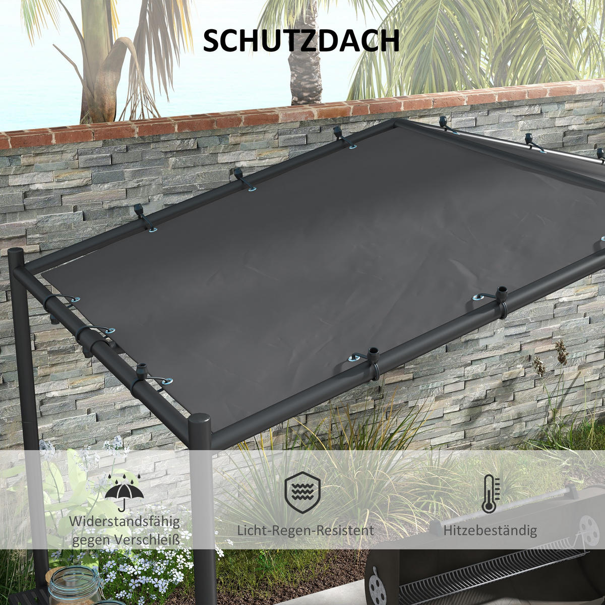 GRILLPAVILLON Stahl Dunkelgrau - Dunkelgrau, Kunststoff/Metall (149/230/277cm) - Outsunny