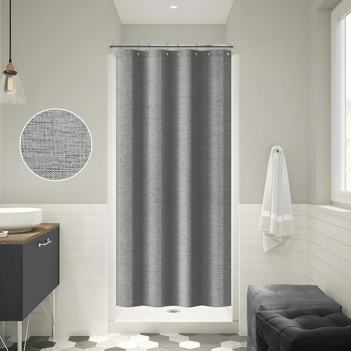 DUSCHVORHANG Leinen Grau 122 x 182 cm - Grau, Textil (122/182cm)