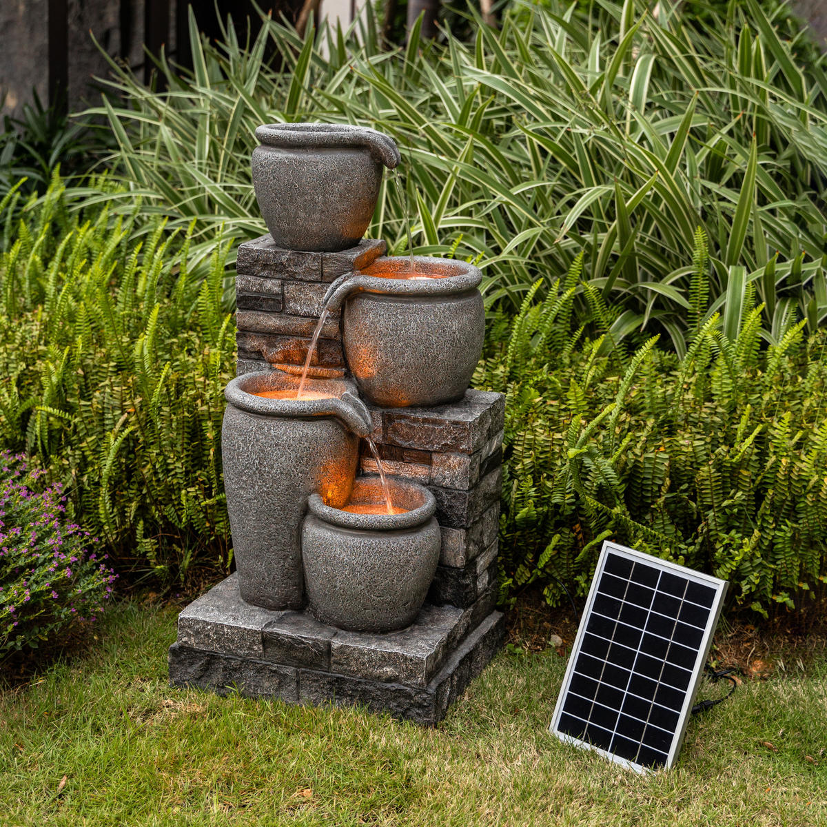 SOLAR-GARTENBRUNNEN 79 cm - Grau, Kunststoff (35/40/79cm) - Teamson Home