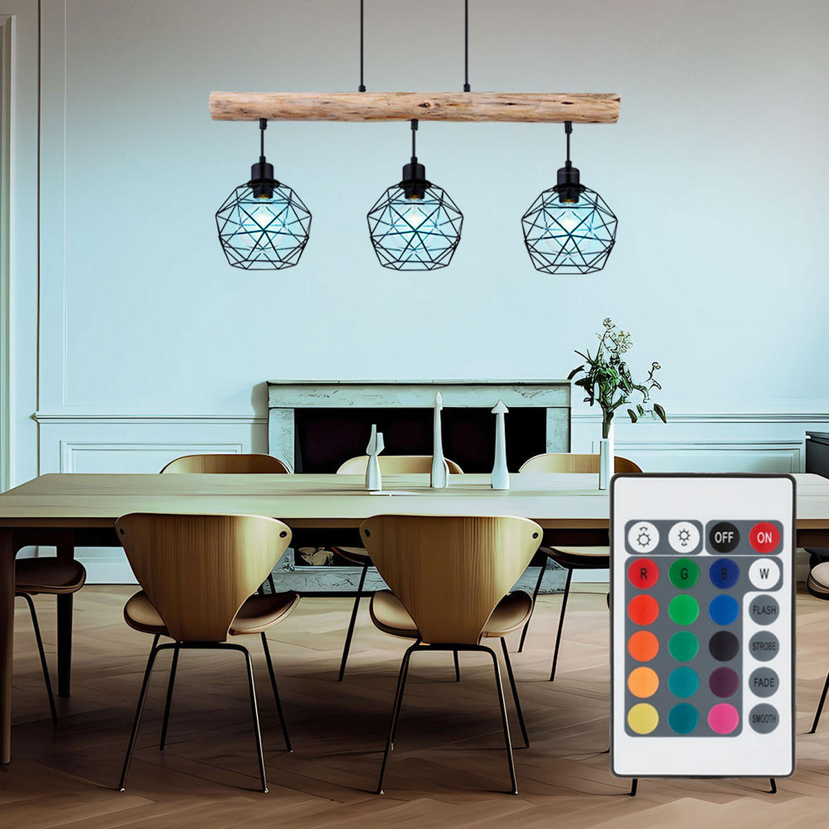 LED HÄNGELEUCHTE Holz Schwarz Gitter Design - Schwarz, Holz (76/18/120cm) - Globo Lighting