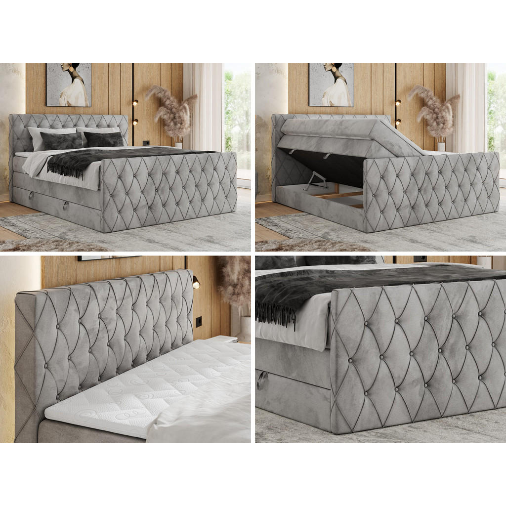 Thumbnail - MKS Boxspringbett, Hellgrau, Textil, 2-Sitzer, H4, Rechteckig, 140x200 cm, Schlafzimmer, Betten, Boxspringbetten