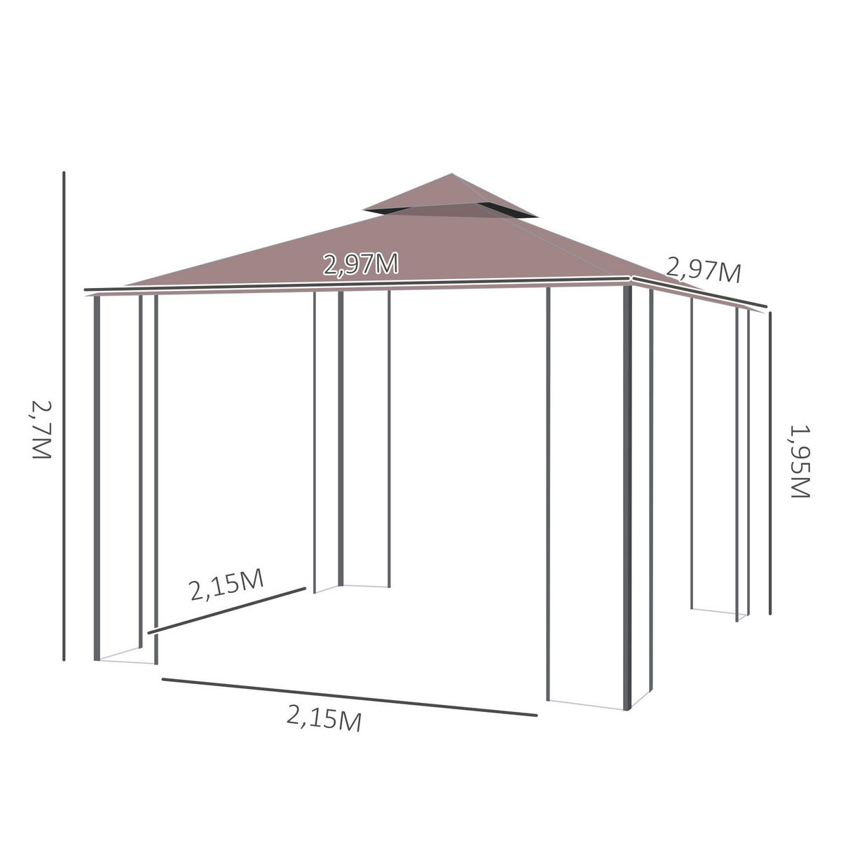 PAVILLON 2,97x2,97 m Moskitonetz - Mokka, Metall (297/270/297cm) - Fortuna Lai