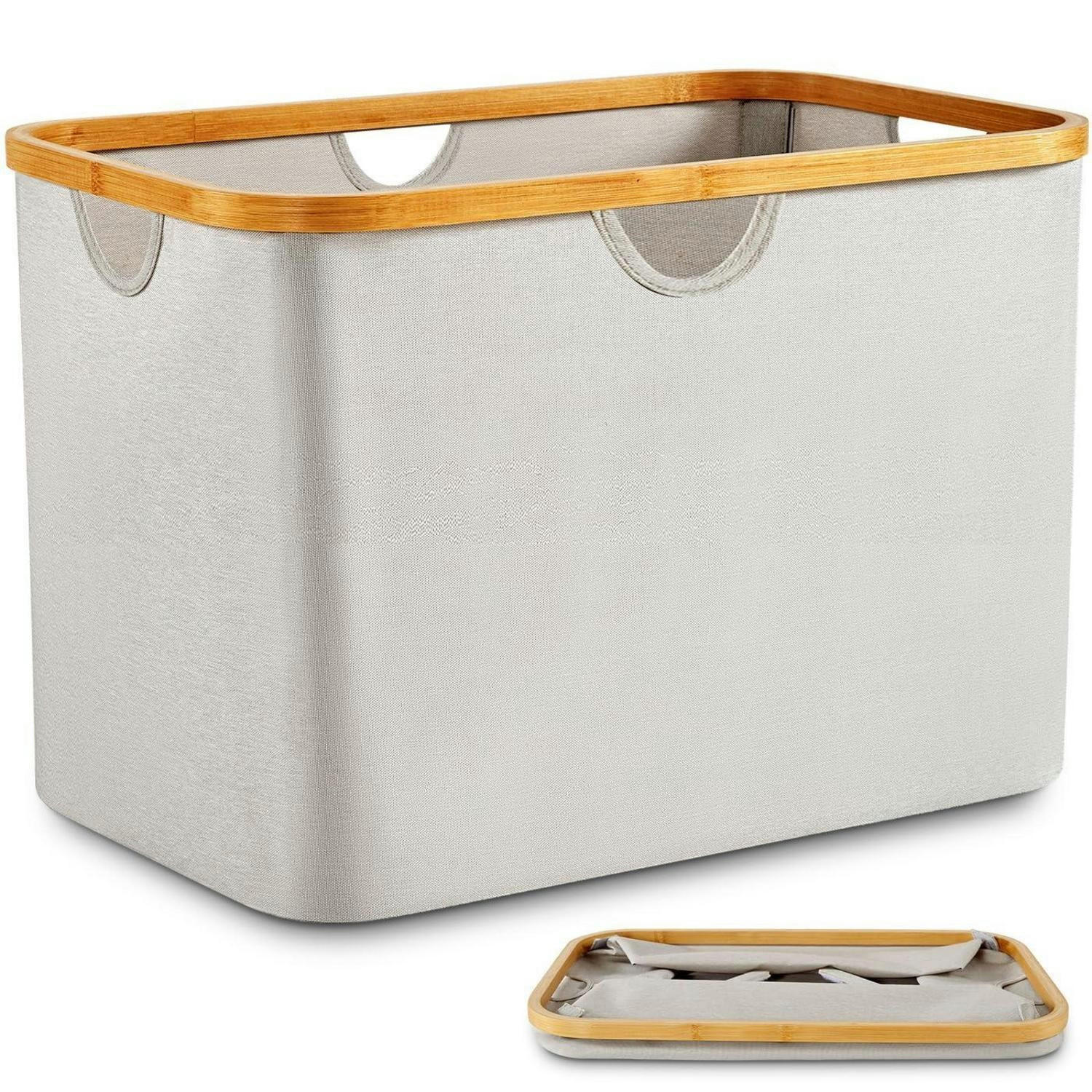WÄSCHEKORB 68L Beige Stoff Bambus Faltbar mit Henkel - Beige, Naturmaterialien (34/37/54cm)