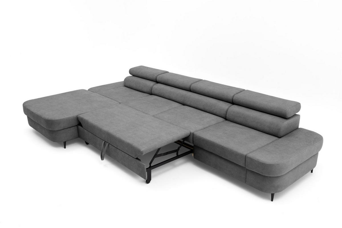 ECKSOFA JAZZ MAXI Links mit Schlaffunktion 125x195 Velours Dunkelgrau - Dunkelgrau/Schwarz, Holz/Textil (350/203cm) - Muffo