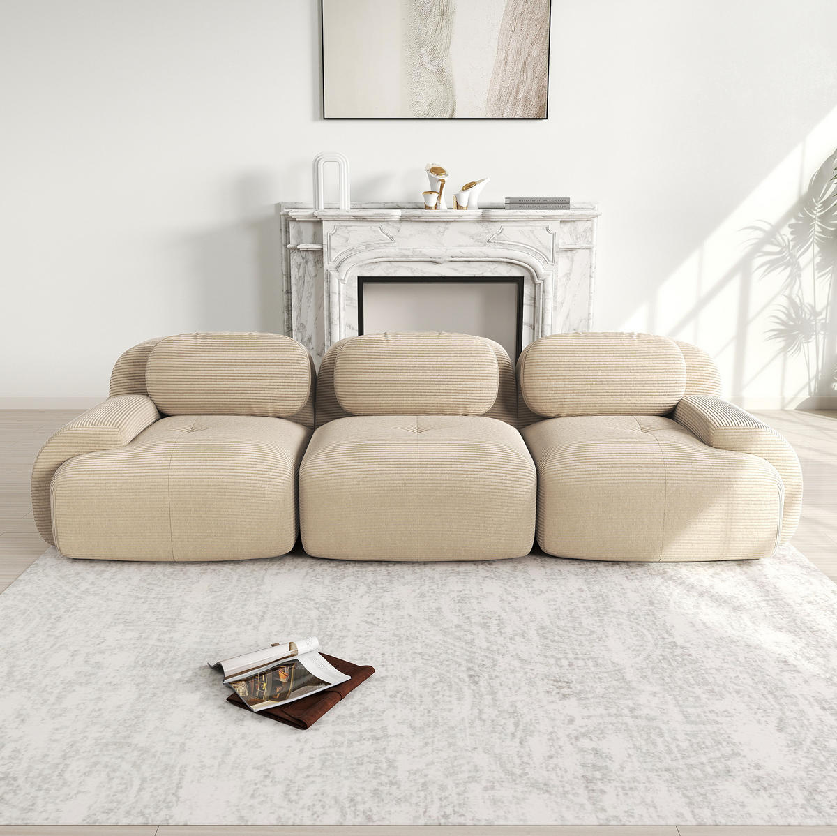 SOFA modular rahmenlos Cord Beige 3-Sitzer - Beige, Kunststoff (103/75/298cm) - Meubliv