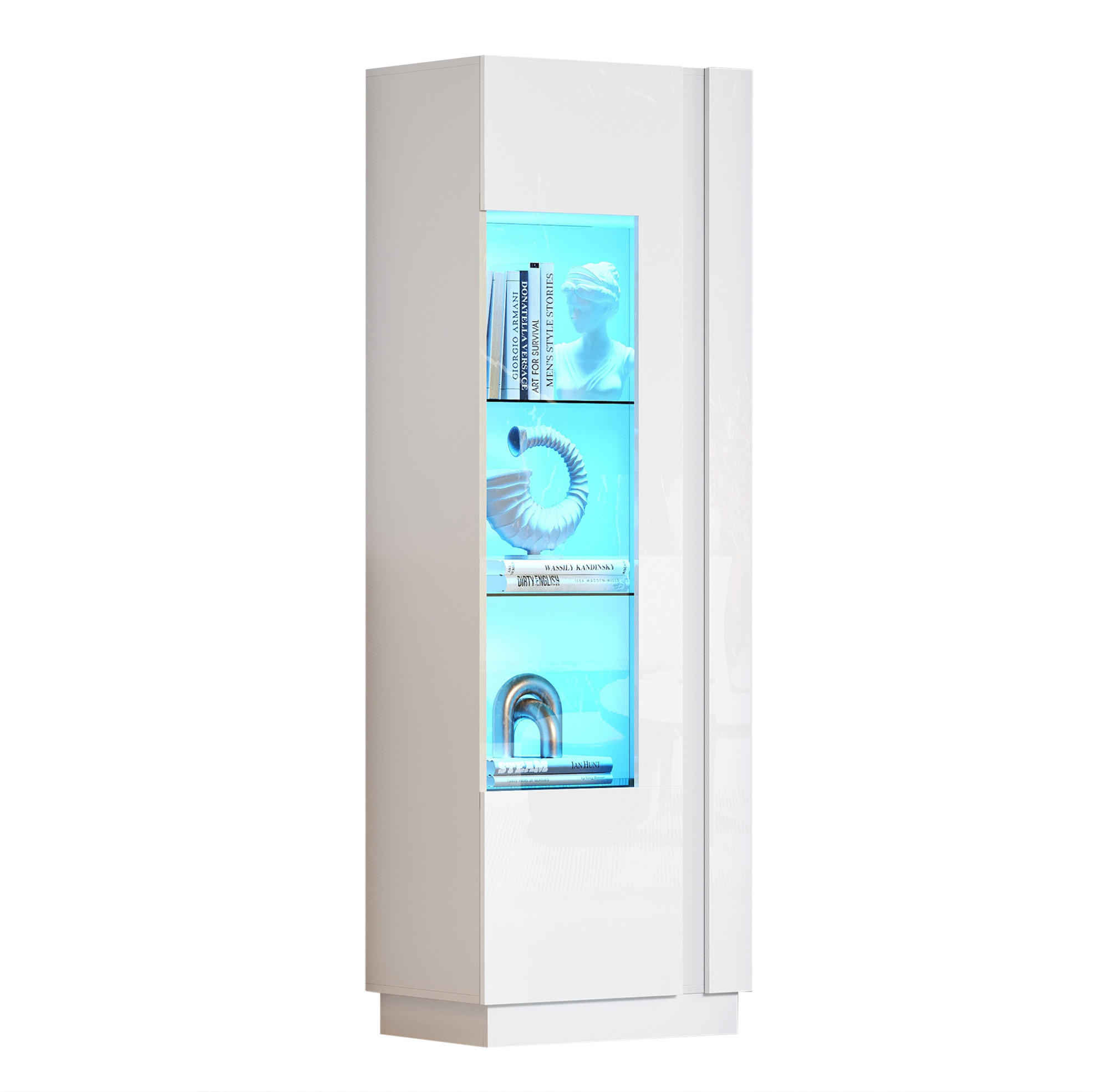 VITRINE 60/40/180 cm aus Holzwerkstoff mit Acrylfront, LED-Beleuchtung und Hochglanzfront Weiß - Weiß, Holzwerkstoff (60/180/40cm) - Modenvie