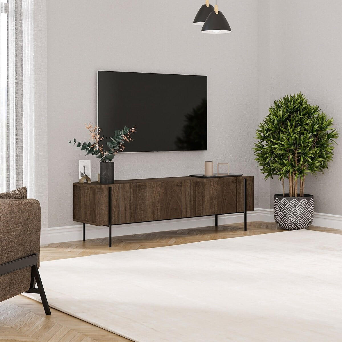TV-MÖBEL mit 2 klappbaren Türen und Metallfüßen 31,4/160/45,6 cm - Naturfarben, Holzwerkstoff (31.4/45.6/36cm) - Calicosy