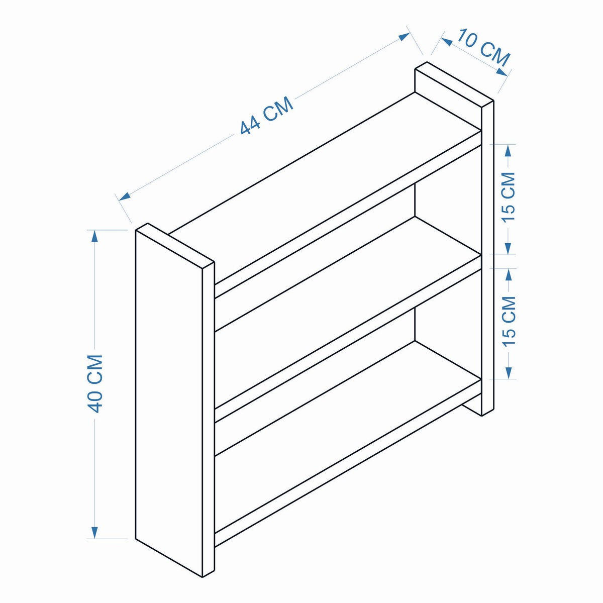 WANDREGAL für die Küche mit 3 Ablagen 44/10/40 cm - Weiß, Holzwerkstoff (10/40/13cm) - Calicosy
