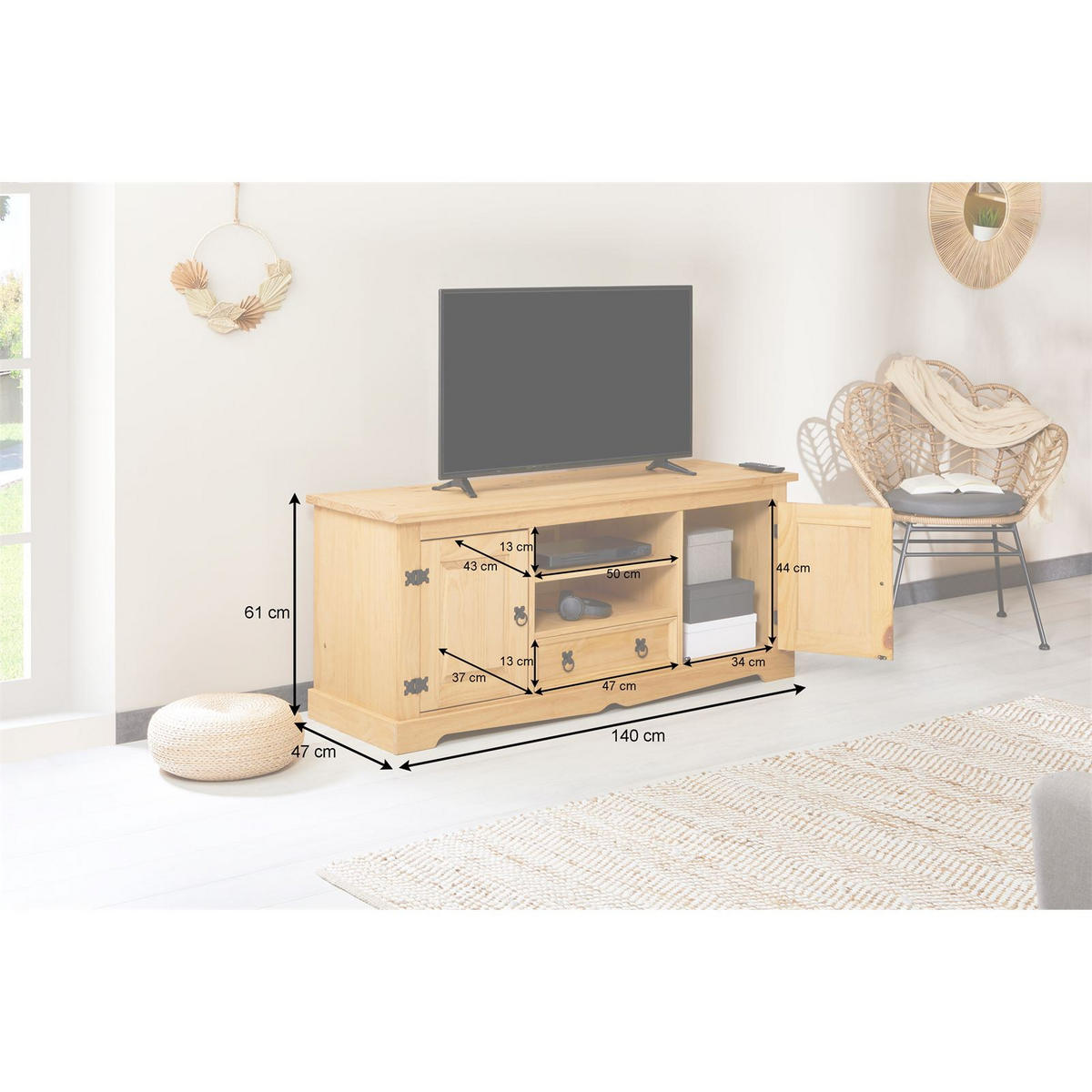 LOWBOARD TEQUILA - Braun, Holz (140/61/47cm) - IDIMEX