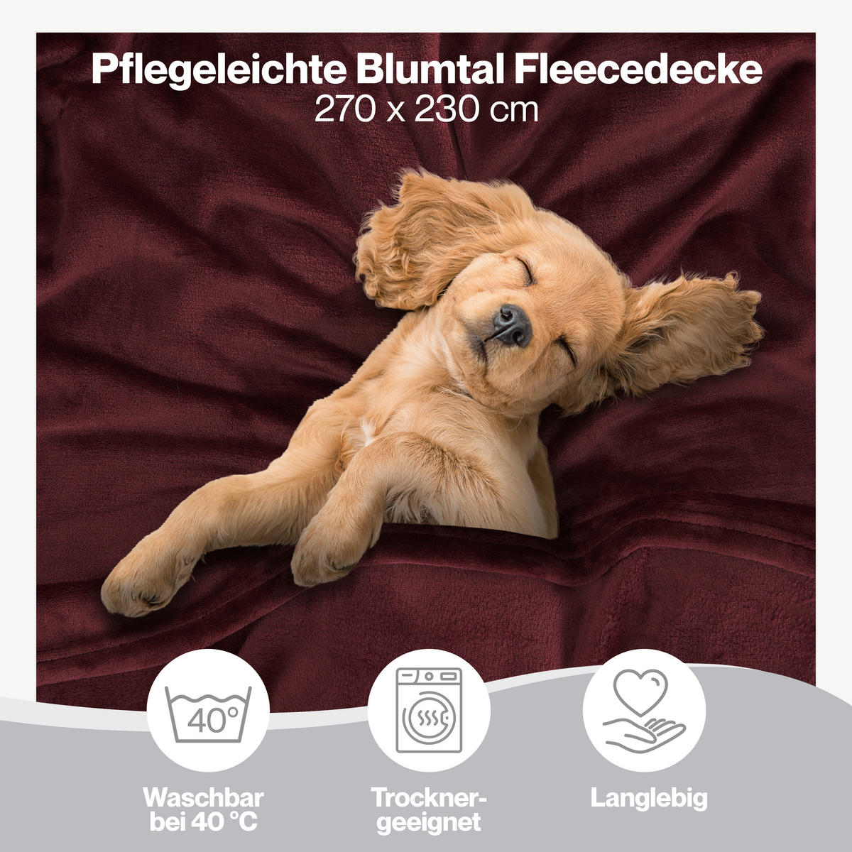 KUSCHELDECKE Anton 270/230 cm, Dunkelrot - Dunkelrot, Textil (270/230cm) - Blumtal