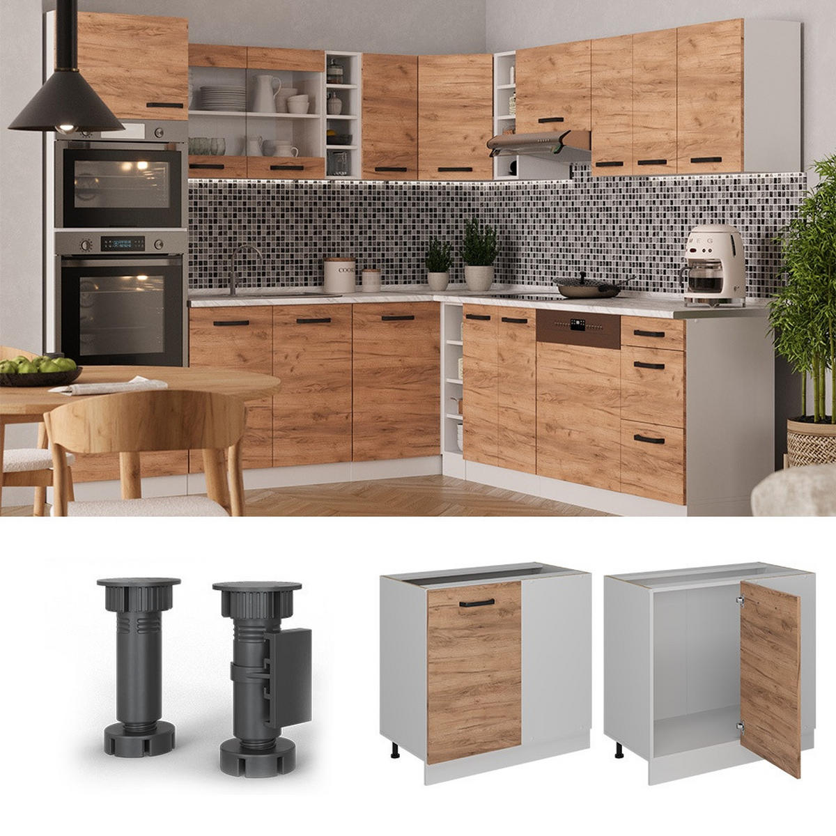 ECKUNTERSCHRANK R-Line Goldkraft Eiche 86 cm ohne Arbeitsplatte - Honigeiche/Weiß, Holzwerkstoff (86/81.6/46cm) - Vicco