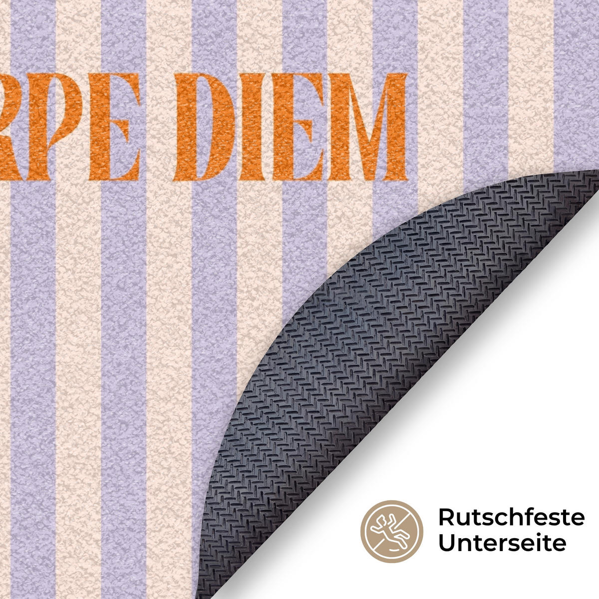 FUSSMATTE Lila – Orange – Streifen – Carpe Diem 90x90 cm - Flieder, Kunststoff (90/0.4cm) - MuchoWow