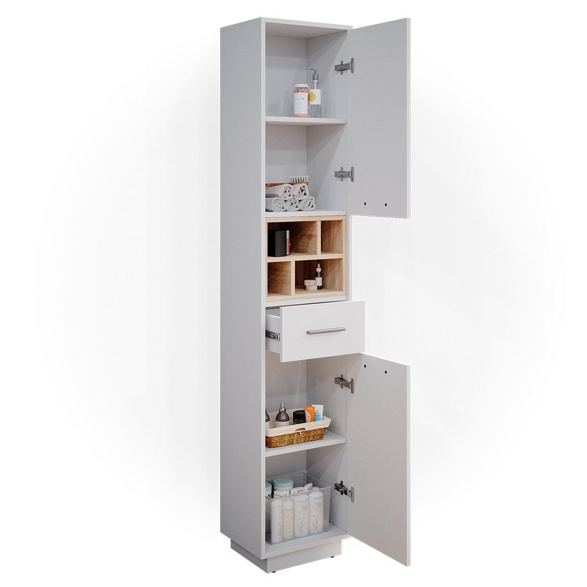 BADSCHRANK Beatrice Weiß 38 x 190 cm - Weiß, Holzwerkstoff (38/190/30cm) - Vicco