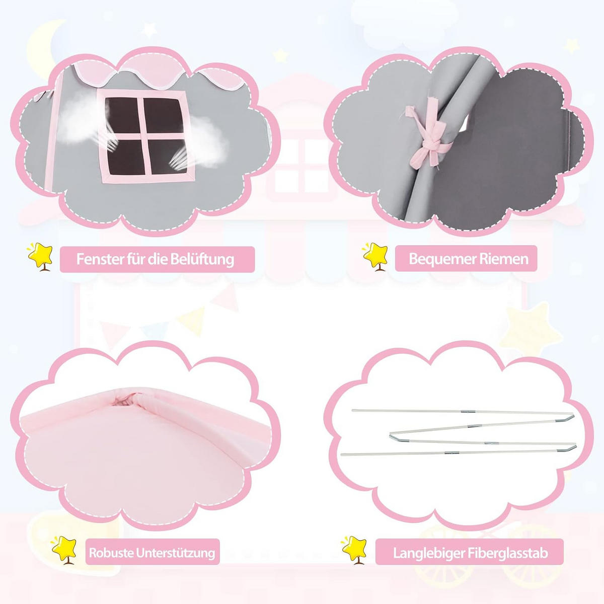 KINDERZELT 155cm Pink - Pink, Textil (100/155/143cm) - COSTWAY