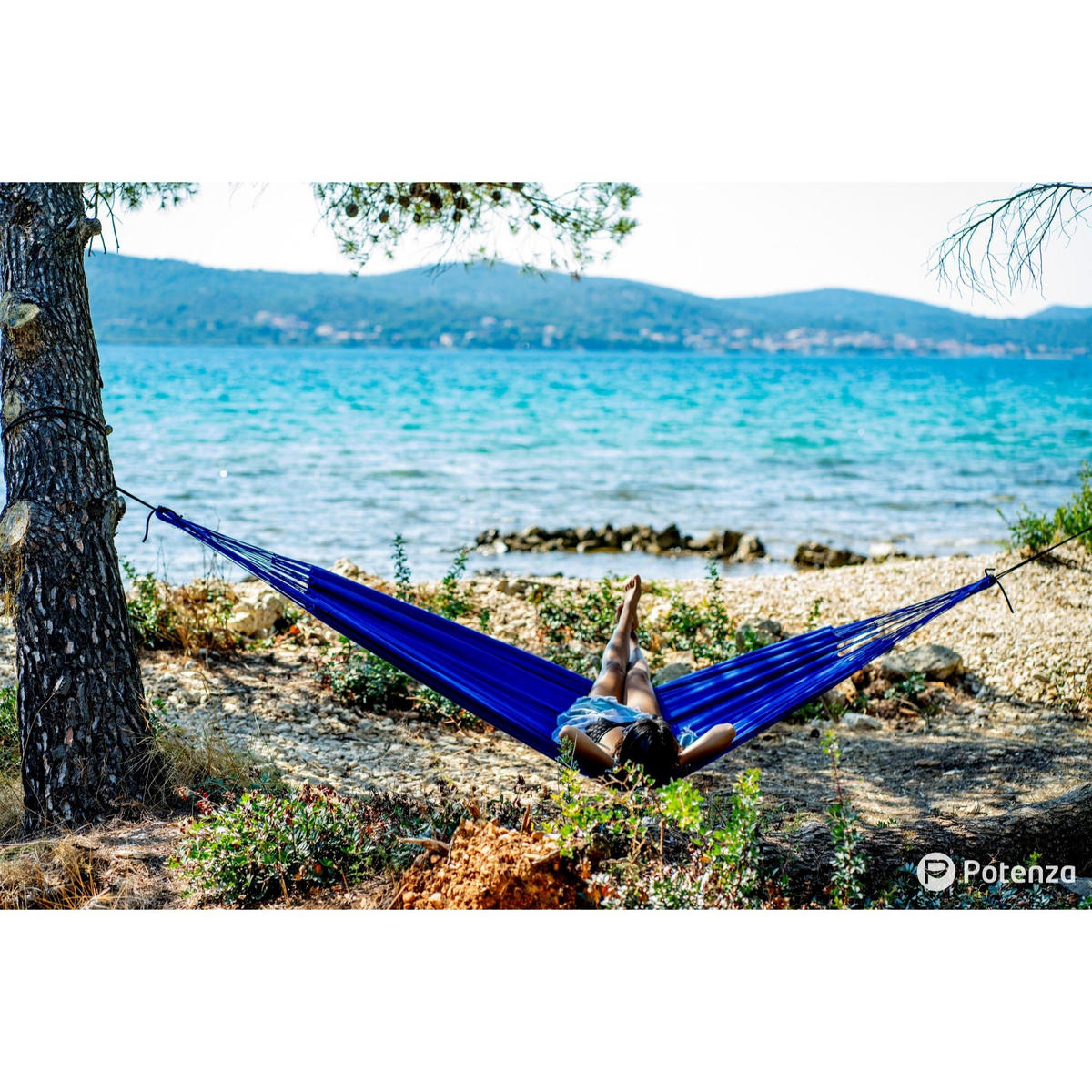 HÄNGEMATTE mit Gestell, 2 Personen, XXL, 200 kg, Metall, Merida Blau, einfache Montage - Blau, Metall (370/130/120cm) - Potenza
