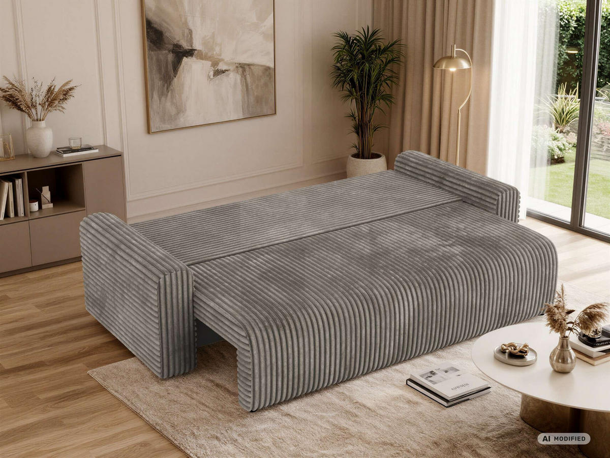 3-SITZER-SOFA NESSARO - Hellbraun Cord - Hellbraun/Schwarz, Kunststoff/Textil (243/92/90cm) - MKS