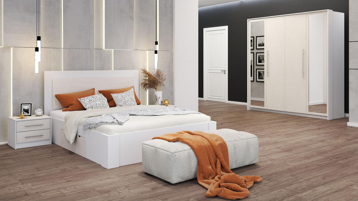 DREHTÜRENSCHRANK - Kaira Weiß + Silk - Weiß, Holzwerkstoff/Metall (206/215/64cm) - Möblo