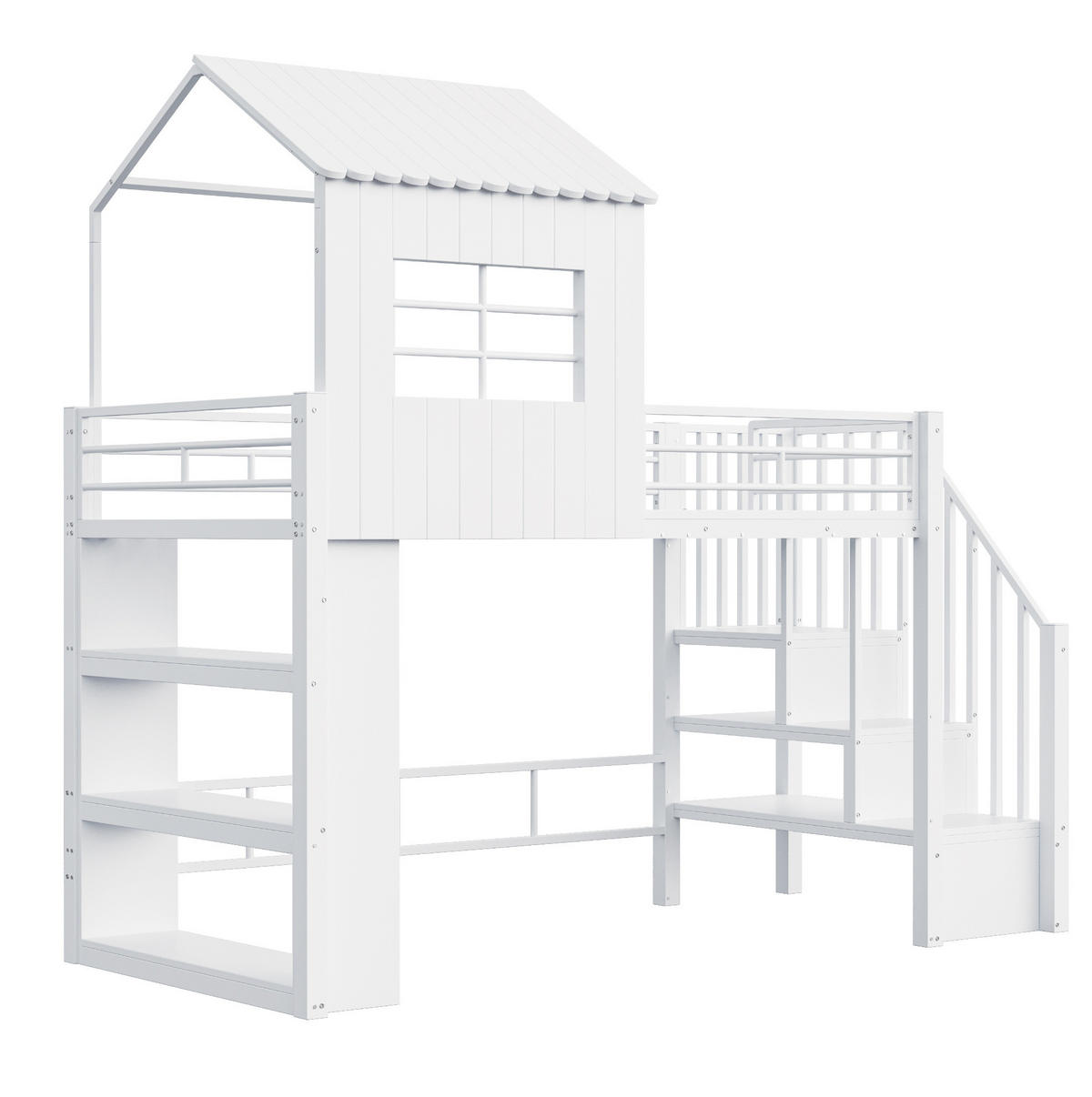 HOCHBETT 90/200 cm weiß aus Metall und MDF mit Regaltreppe - Weiß, Metall (90/200cm) - OKWISH
