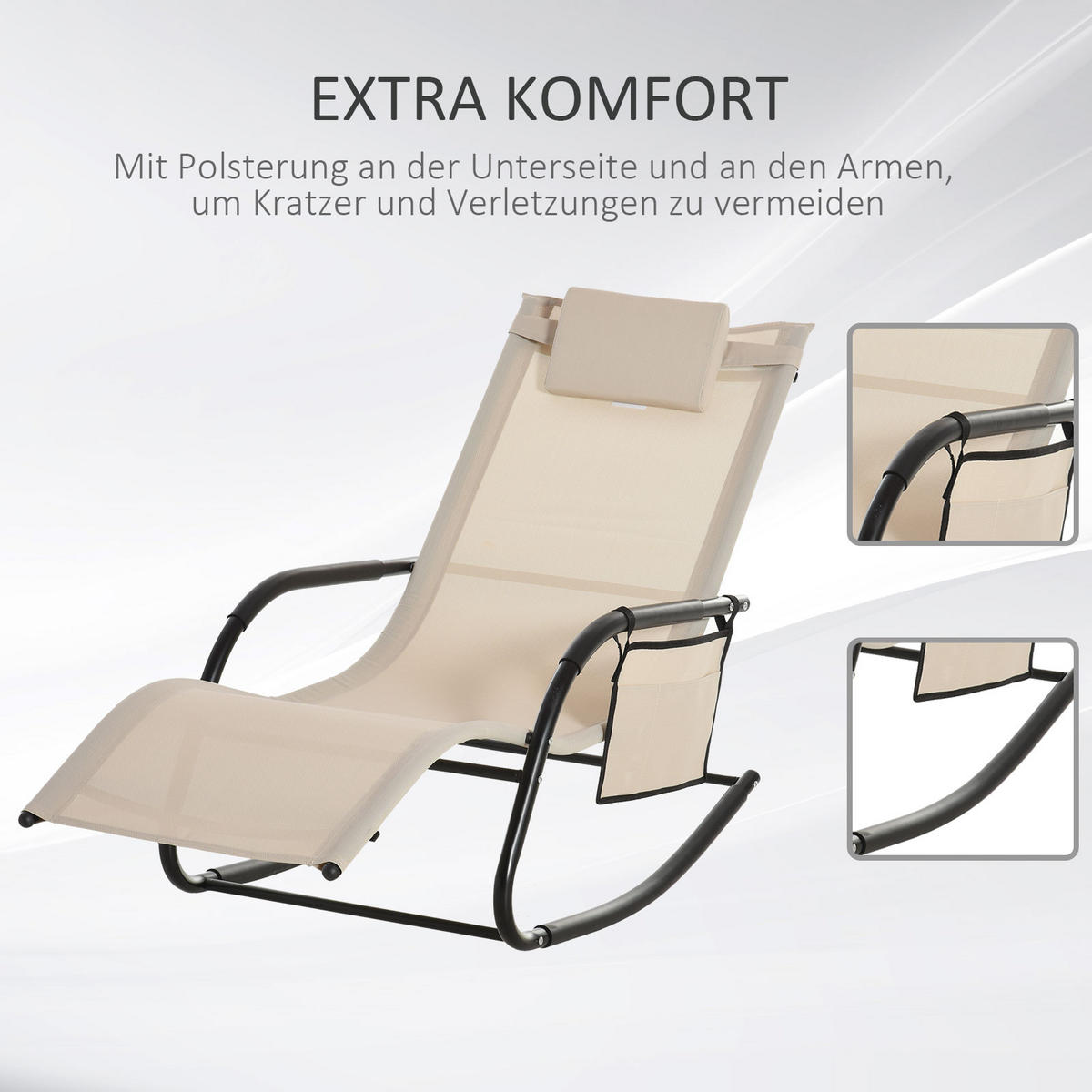 SONNENLIEGE DE-07008 Metall Mesh, mit Seitentasche Beige - Beige, Metall (62/88/150cm) - ComfortXL