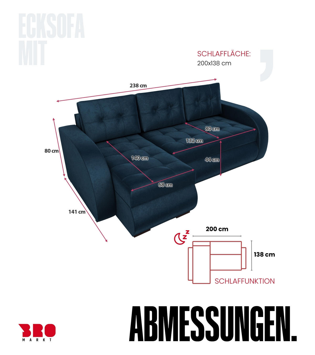 ECKSOFA Bergen mit Schlaffunktion Blau Samtstoff - Blau, Textil (238/141cm) - Bromarkt