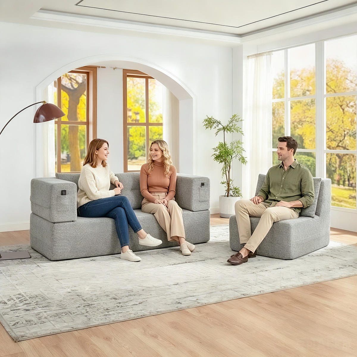 SCHLAFSOFA 199/194/39 aus Stoff mit Sessel und Liegefunktion Hellgrau - Hellgrau, Textil (194/39/199cm) - Modenvie