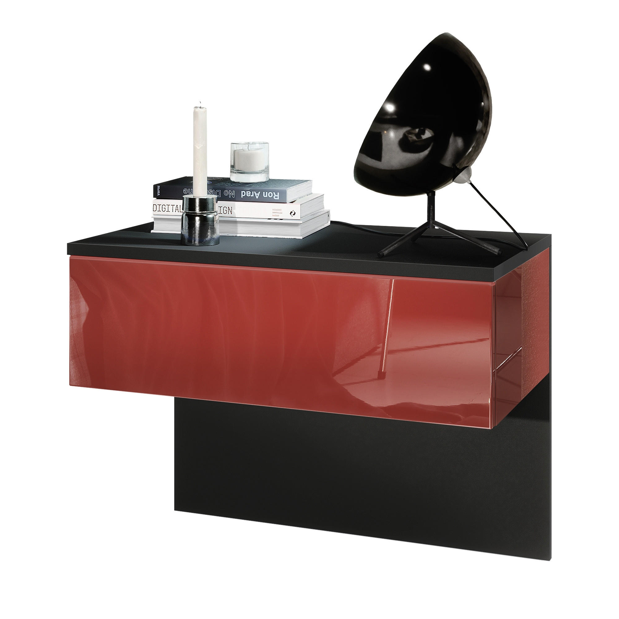 NACHTTISCH Sleep Fronten in Bordeaux Hochglanz - Bordeaux, Holzwerkstoff (60/46/35cm) - Vladon
