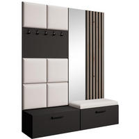 GARDEROBE Margaret I+II 162/203/43 mit gepolsterten Paneelen/Lamellen/Spiegel - Beige/Schwarz, Holzwerkstoff/Kunststoff (162/203/43cm) - Beautysofa