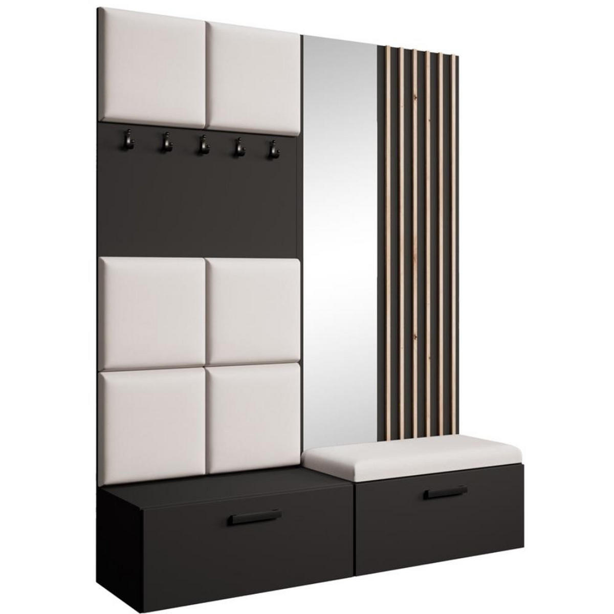 GARDEROBE Margaret I+II 162/203/43 mit gepolsterten Paneelen/Lamellen/Spiegel - Beige/Schwarz, Holzwerkstoff/Kunststoff (162/203/43cm) - Beautysofa