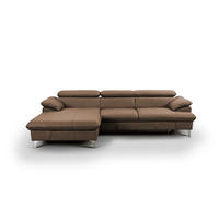 ECKSOFA mit Schlaffunktion und Bettkasten, Echtleder - Chromfarben/Hellbraun, Leder/Holz (254/167cm) - Cotta